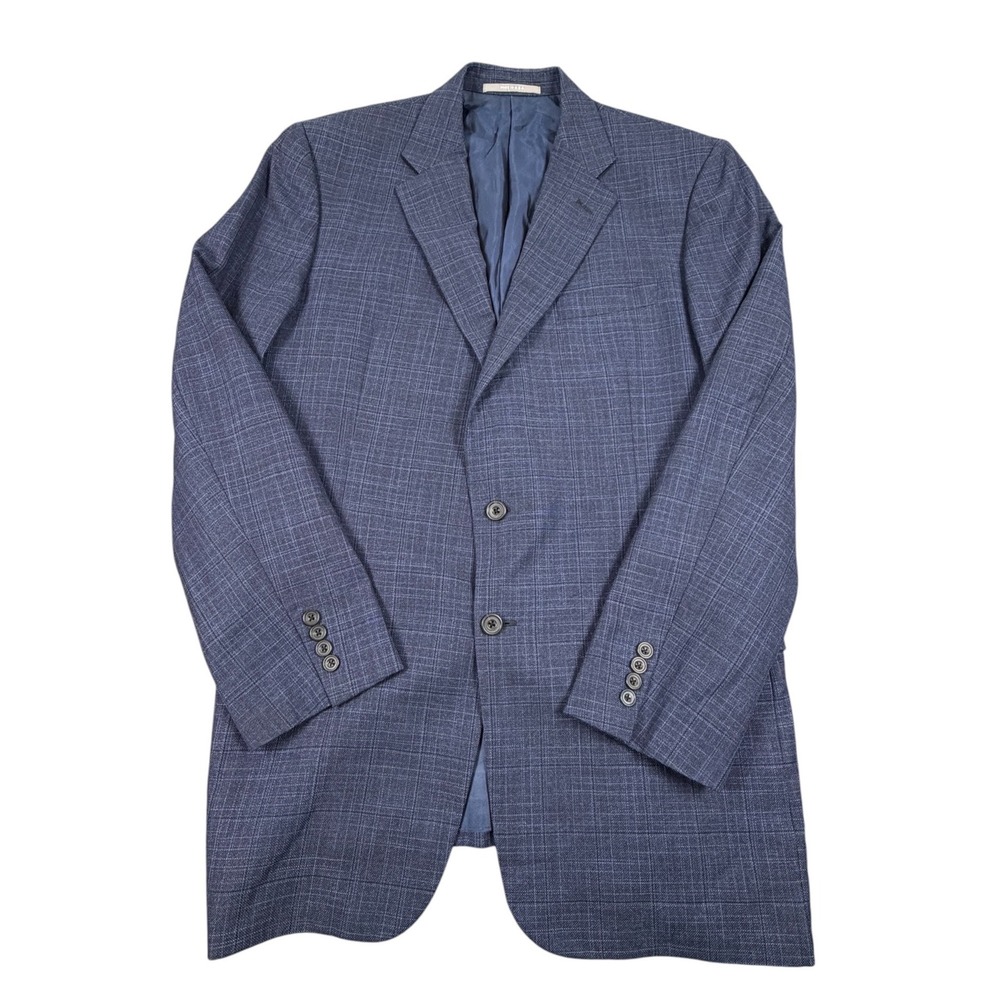 Hickey Freeman T Model Mens Blazer Sport Coat Blue Plaid Silk Wool USA 40L